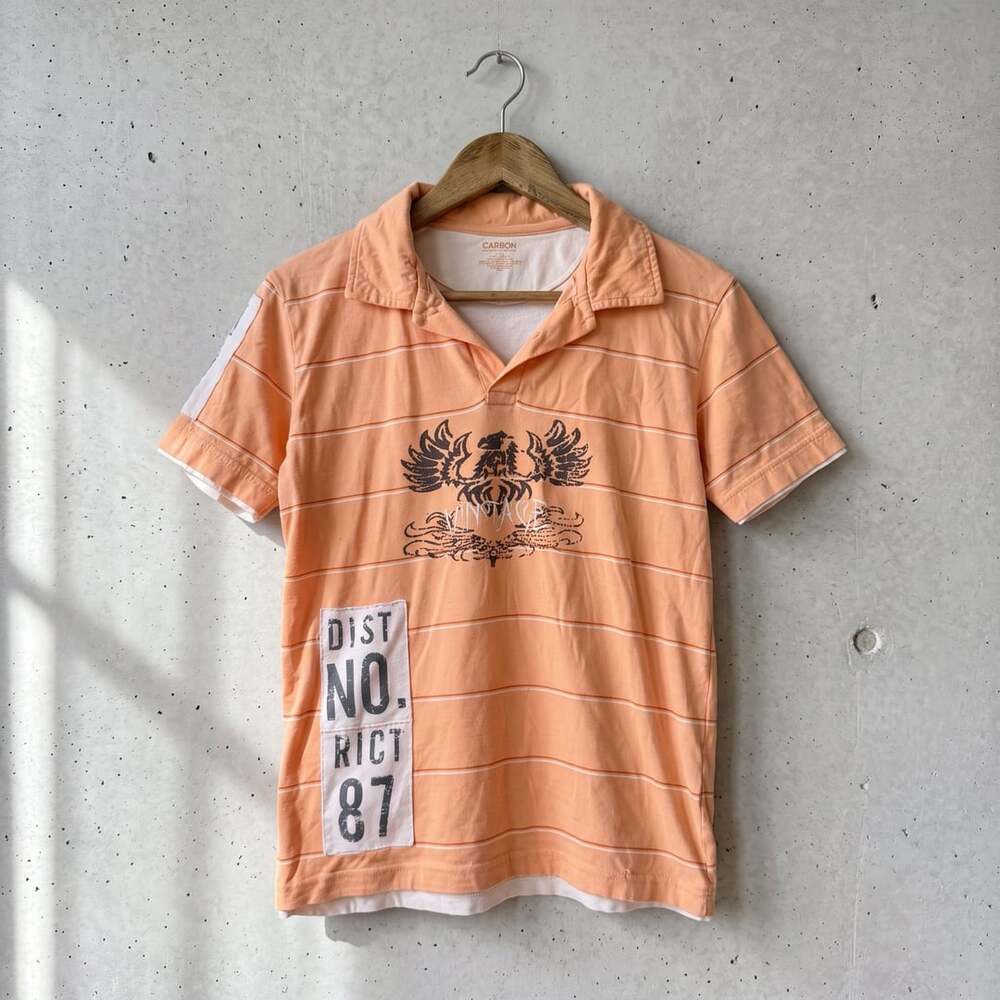 Carbon Polo Shirt Size S Orange Striped Graphic Tee Vintage Dist No. 87